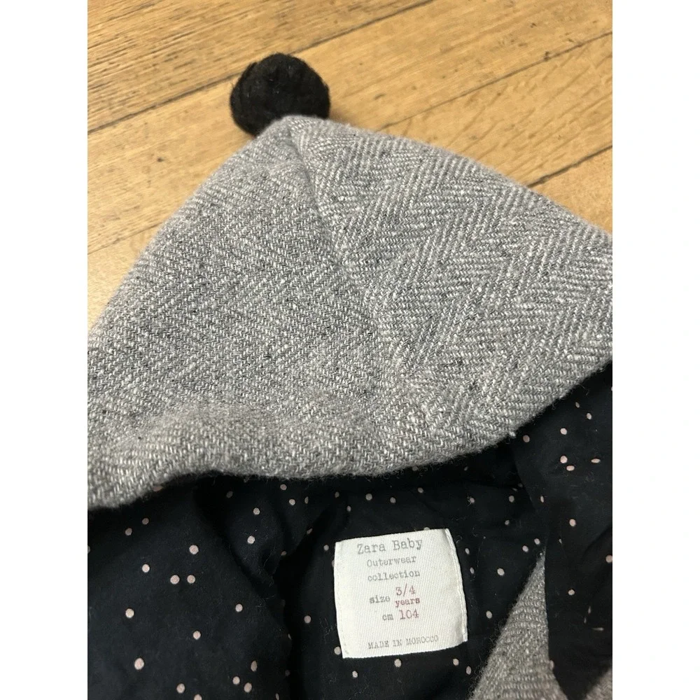 Zara Baby Gray Button Up Parka Jacket Size 3/4 Toddler Herringbone Winter Coat